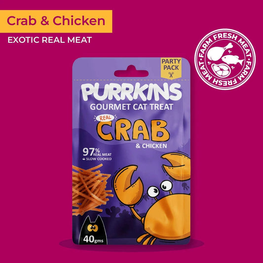 Purrkins Crab & Chicken cat treats, 40g pack of jerky strips