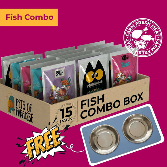 Fish Adult Cat Combo (Pack of 15) + FREE BOWL Pets of Paradise