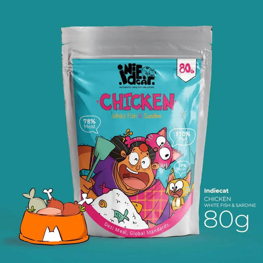 IndieCat Adult Chicken White Fish & Sardine (80g Packs) - Pets of Paradise