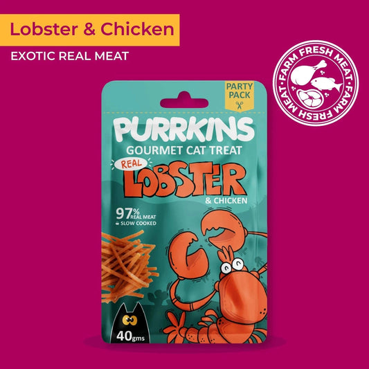 Purrkins Lobster & Chicken cat treats, 40g pack of jerky strips