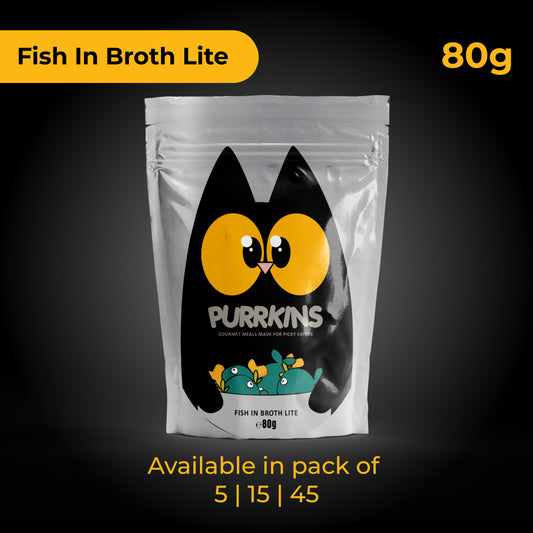 Purrkins Fish Broth Lite – Hydrating Wet Cat Food (80g Packs) Pets of Paradise