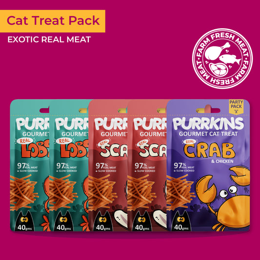 Purrkins Exotic Collection cat treats with lobster, scallop and crab, pack of 5