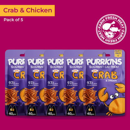 Purrkins Exotic Gourmet Treats – Crab & Chicken | Pack of 5 | 200g