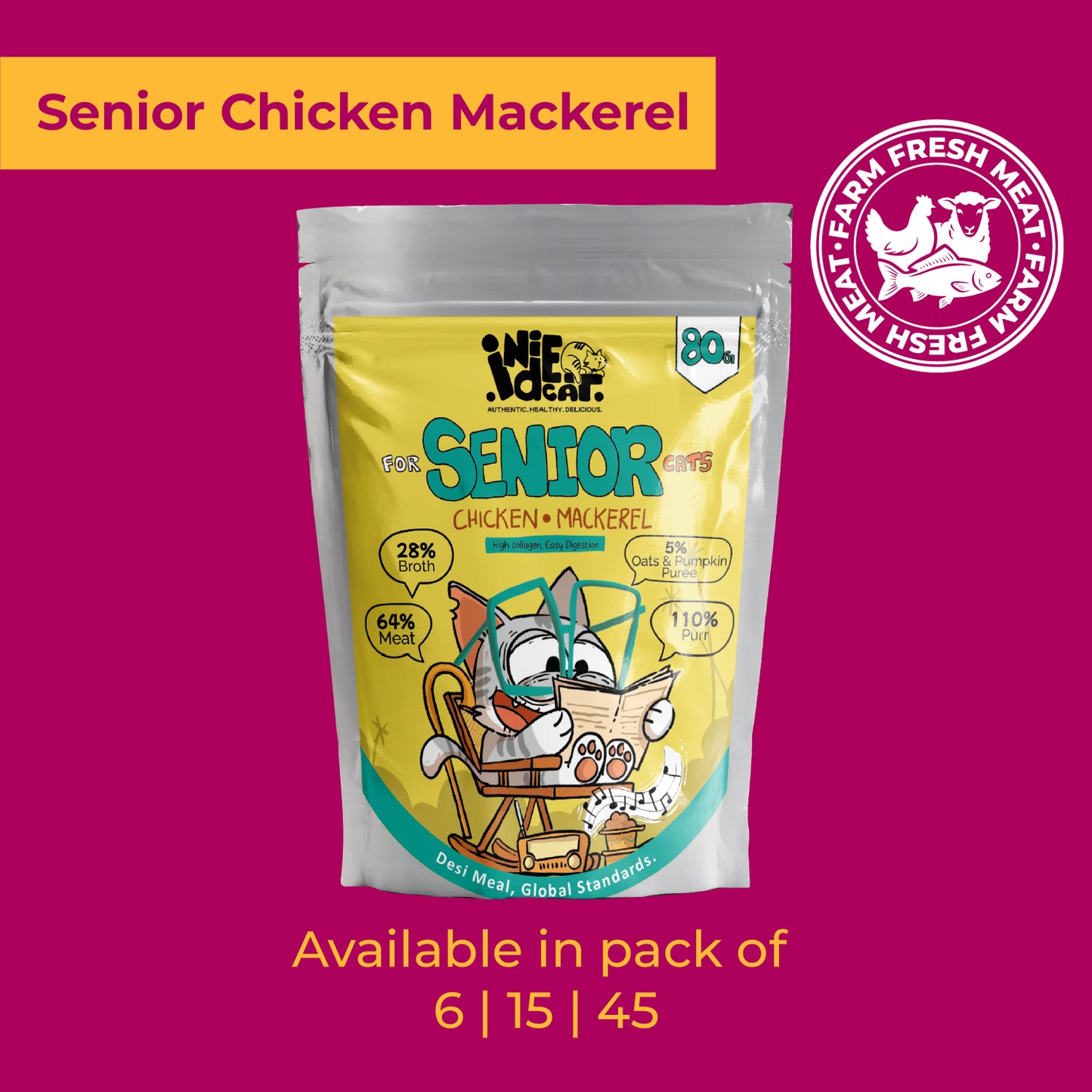 IndieCat for Senior Cats – Chicken & Mackerel (80g Packs)