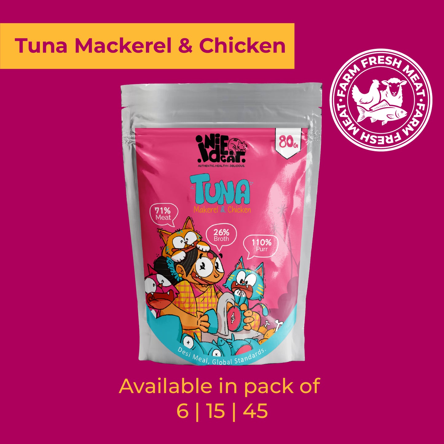 IndieCat Adult Tuna, Mackerel & Chicken (80g Packs)