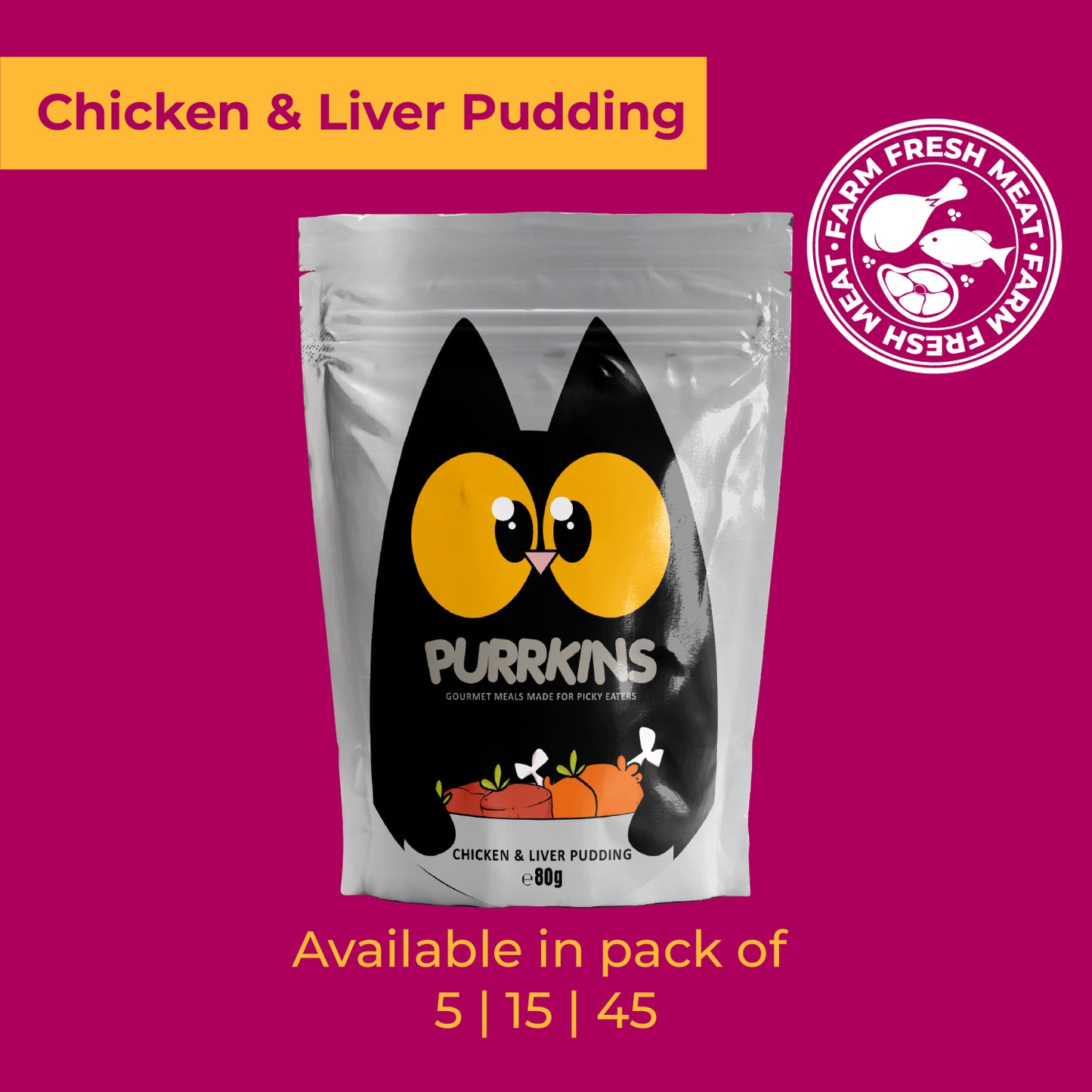 Purrkins Chicken & Liver Pudding Meal Adult Cat (80g packs)