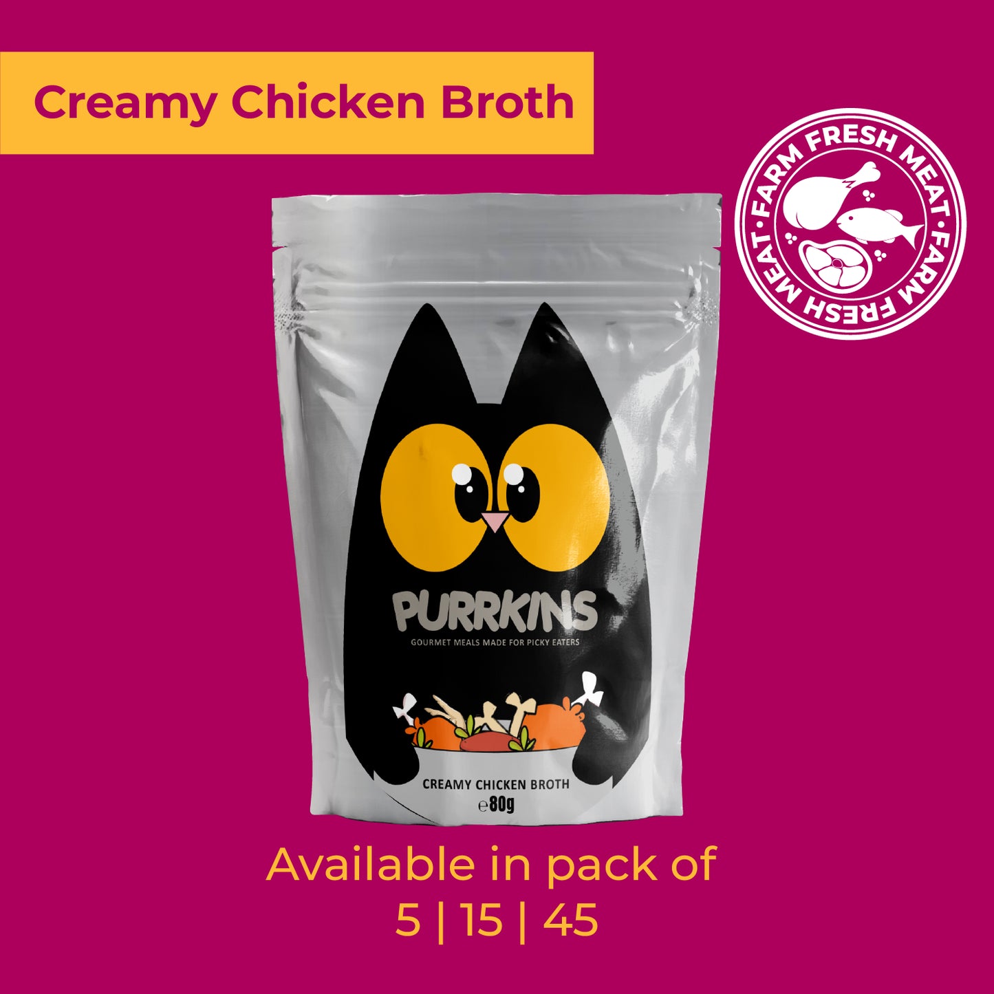 Purrkins Creamy Chicken Broth Adult Cat (80g packs)