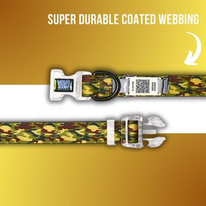 Indian Hound Duratuff Collar (S -Army Print)  for Dogs  with QR Tag