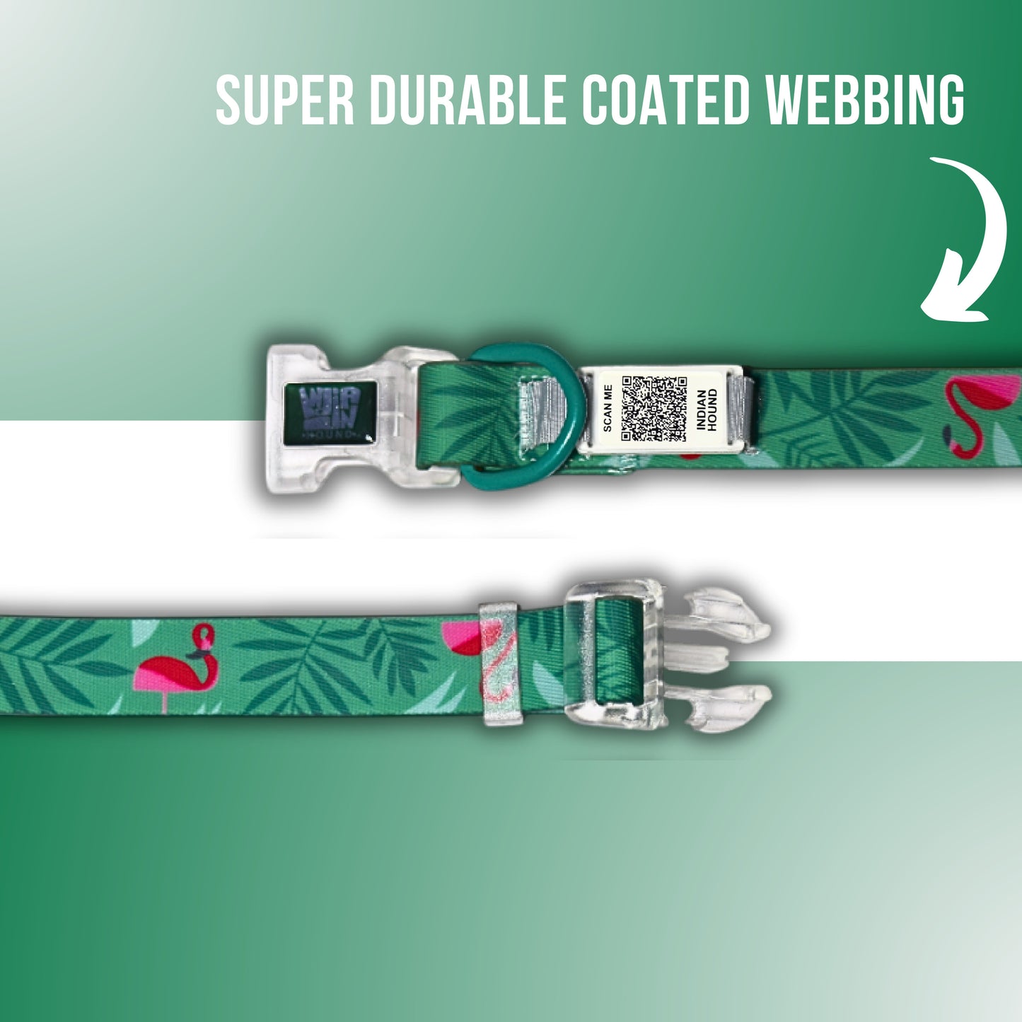 Indian Hound Duratuff Collar (L - Green)  for Dogs  with QR Tag