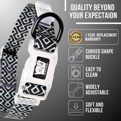 Indian Hound Duratuff Collar (M - Black ZigZag)  for Dogs  with QR Tag