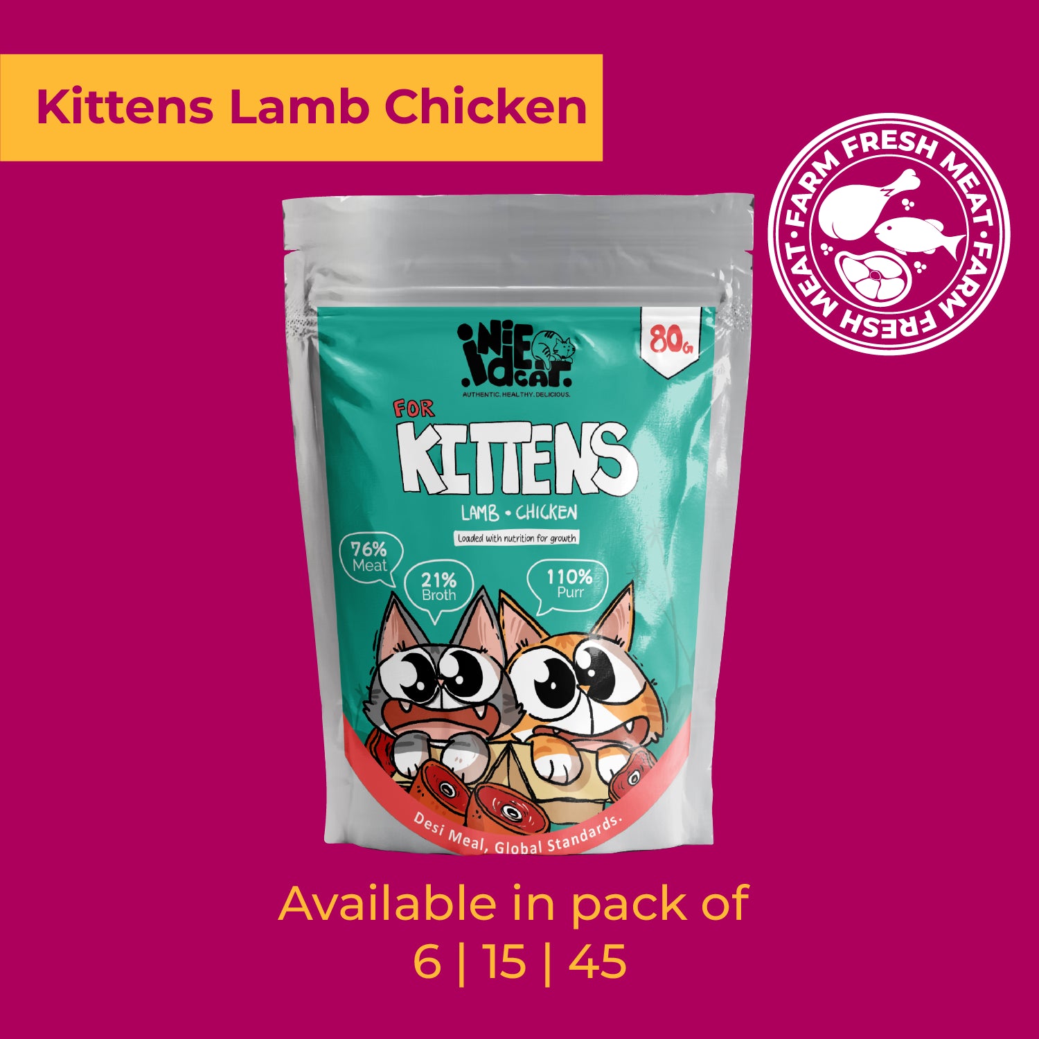 Purrkins x IndieCat Kitten Lamb & Chicken wet kitten food, 80g pouch pack