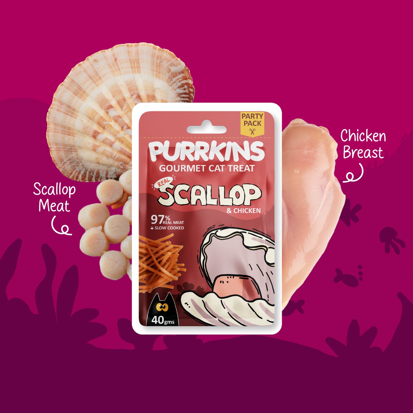 Purrkins Exotic Gourmet Treats – Scallop & Chicken | 40g
