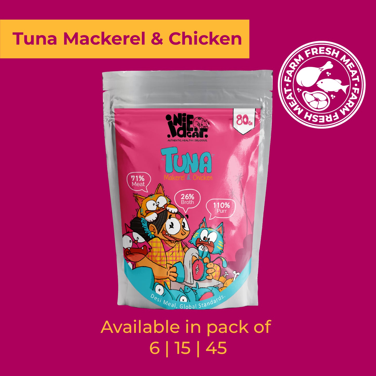 IndieCat Adult Tuna, Mackerel & Chicken (80g Packs)